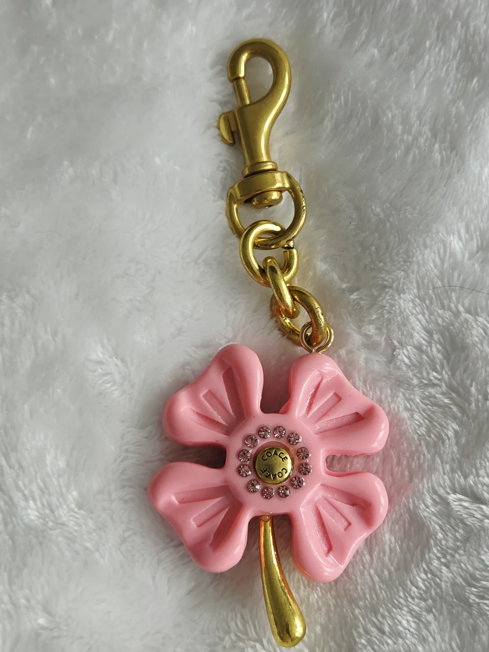Pink Flower Keychain Bag Charm with Gold Hardware